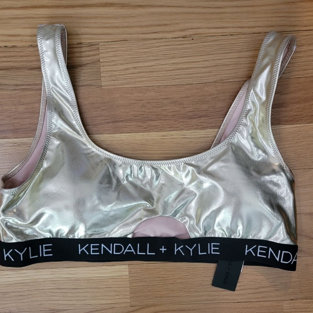 KENDALL + KYLIE gold Peekaboo Swim top  Peekaboo Bottom very relaxing $99 junior - Picture 7 of 13
